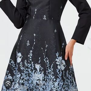 Chic Black and Blue Floral Long Sleeve Dress